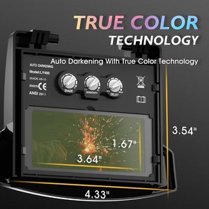 Casque de soudage automatique 3,64 x 1,67 pouces, sensibilité réglable, masque à clapet, vision couleur réelle, capot avant relevable, PP - Product Image 3