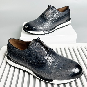 Men's <b>Full</b>-Grain Leather Casual Shoes for Special Embossed <b>Slip</b>-on Closure Elevator Style Versatile for Business Daily Wear - Product Image 4