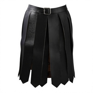 Cinturón de Cuero Genuino para Hombre, Estilo Kilt, Color Negro Sólido, Plisado, Corte Regular, Ropa Europea para Adultos - Product Image 2