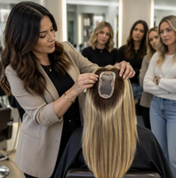 Expédition mondiale – Topper 100 % cheveux humains naturels, 18 pouces, densité 150 %, mèches T4 marron, base mono 3*6, pour cheveux clairsemés