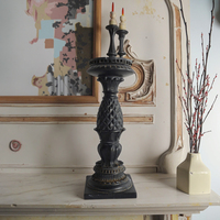 Lanterne et porte-bougie pilier vintage en résine noire antique, fait main, durable, élégant, pour décoration intérieure