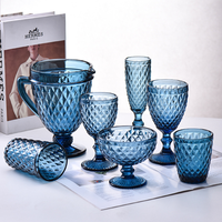 Vintage gaufrage losange pour Champagne verre gobelets 150ml coloré tige mariage flûte usine directe en vrac vente bleu verre gobelet