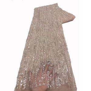 NI.AI yeni tasarım küçük çiçek örgü renkli boncuklu Net dantel işlemeli payetler dantel kumaş inciler ile giyim elbise için - Product Image 1