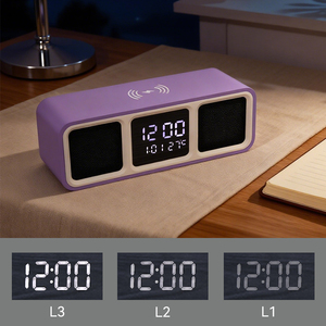 Enceinte Bluetooth intelligente en bois numérique pour décoration intérieure, avec <span class=keywords><strong>radio</strong></span> FM, veilleuse LED et <span class=keywords><strong>réveil</strong></span>, pour table <span class=keywords><strong>de</strong></span> <span class=keywords><strong>chevet</strong></span> ou bureau - Product Image 4