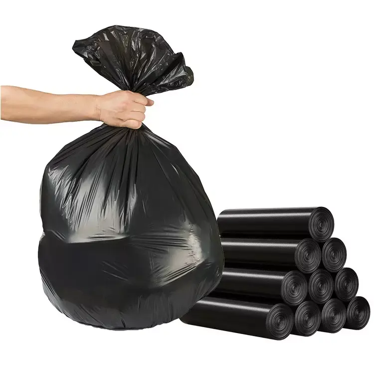 Ağır geri dönüşümlü büyük taşınabilir siyah Hdpe plastik çöp kutusu çöp torbaları çöp torbaları