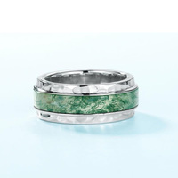 Bague en agate mousse naturelle de 6mm de large en argent sterling S925 bague de fiançailles en pierre verte minimaliste bague de promesse pour femme