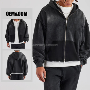 Tùy chỉnh nguyên HEM Zip lên Hoodies cho nam giới axit rửa đôi dây kéo quá khổ Heavyweight hoodie các nhà sản xuất - Product Image 3