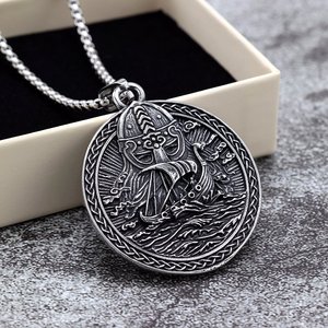 Collar con Colgante Nórdico Retro de Acero Inoxidable para Hombre, Medalla Vikinga Náutica de Doble Cara, Joyería de Regalo, Accesorio de Moda - Product Image 1
