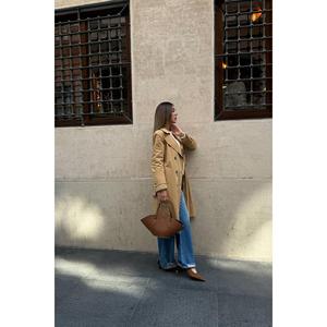 Manteau long en trench-coat camel pour femme, coupe-vent, tissé, manches longues, style décontracté, automne - Product Image 2