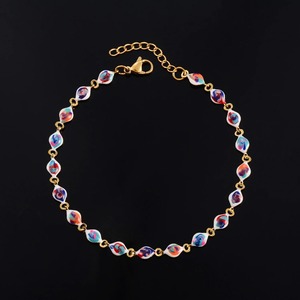 Gold Plated Tarnish Stainless Steel Enamel <b>Bead</b> Bracelet Adjustable <b>Anklet</b> Cable Link Chain Jewelry Gifts for Women Girls - Product Image 3