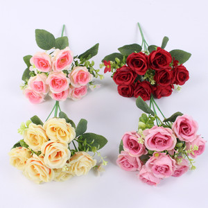 Magnifique bouquet de 7 petites roses artificielles couleur automne pour décoration de gâteaux et mariages - Product Image 1