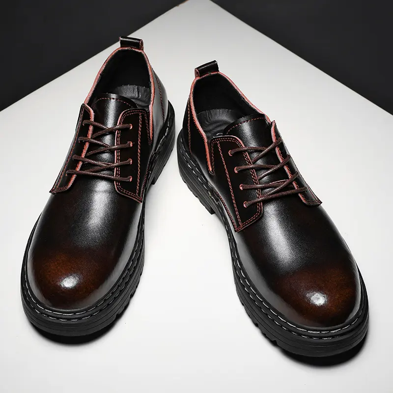 Men'S Leather Formal Shoes Lace Up Dress Shoes Oxfords Fashion Retro Shoes