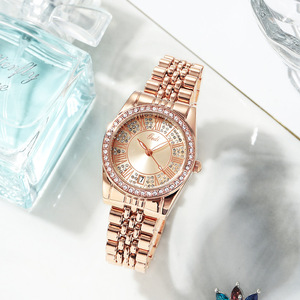 Conjunto de reloj de cuarzo para mujer en oro rosa con cristales multicolores y pulsera de acero inoxidable: un reloj de pulsera lujoso y moderno - Product Image 3