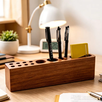 Boîte de rangement de bureau en bois avec 3 compartiments de rangement, plateau porte-stylos