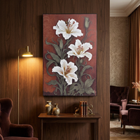 Peinture à l'huile florale vintage peinte à la main, art mural texturé en grès, base en bois, tableaux décoratifs pour la maison et l'hôtel