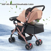 Poussette bébé double sens, position assise ou allongée, pliable, légère, vue haute, pour bébés de 0 à 3 ans.