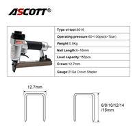 ASCOTT 8016 Agrafeuse pneumatique de qualité industrielle 21GA pour meubles en bois et tapisserie, capacité de 150 agrafes, certifiée CE