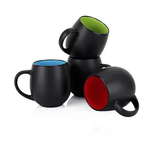 Jumbo Besar Besar 20Oz Matte Hitam Bulat Victoria Keramik Mug Keramik Buatan Tangan Cangkir Warna Mug Keramik