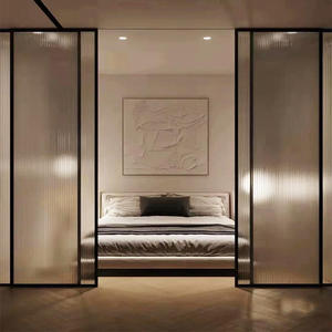 आधुनिक एल्यूमीनियम स्लाइडिंग दरवाजे सुंदर स्लिम फ्रेम विभाजन दरवाजा डबल ग्लास स्लाइडिंग दरवाजे - Product Image 4