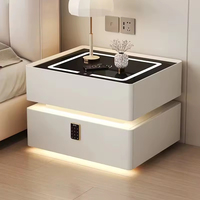 Table de chevet intelligente avec chargeur sans fil, lumière LED, verrouillage par mot de passe, design moderne en bois, 2 tiroirs pour chambre à coucher et salon high-tech