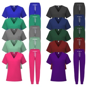 Women Medical Scrub Suit V-Neck Short Sleeve With Drawstring Pants Moisture Wicking Hospital Uniforms For Nursing Dental Clinic - Product Image 1