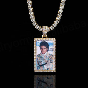 Collar con Colgante Rectangular Personalizado con Foto, Joyería con Micro Pavé de Circonita, Estilo Urbano FBKX014, Collar para Hombre - Product Image 3