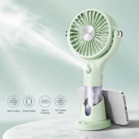 Ventilateur brumisateur Type-C 100 vitesses avec pulvérisation à un clic et tête oscillante, refroidisseur portable rechargeable avec support pour téléphone