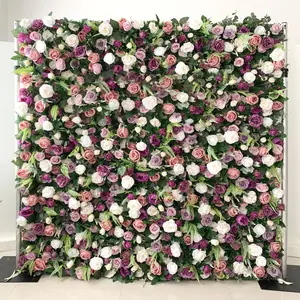 結婚式のイベントの装飾のための卸売人工布生地人工ロール黒い花の壁の背景パネル