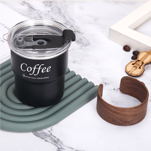 Elegante taza de café aislada de acero inoxidable 304, taza para acampar al aire libre con asa y tapa, logotipo personalizado disponible para bebidas calientes - Product Image 1