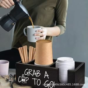 Wooden Desktop Organizer Storage <b>Box</b> With Compartments For Coffee <b>Tea</b> Bags Office Home Use Black Rectangle Standing Type - Product Image 1