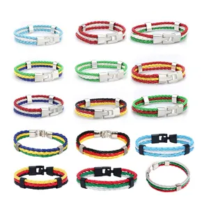New Russia Spain France Germany 16 Country National Flag Leather Bracelets Men Women World Sports Football Fans Jewelry 2022