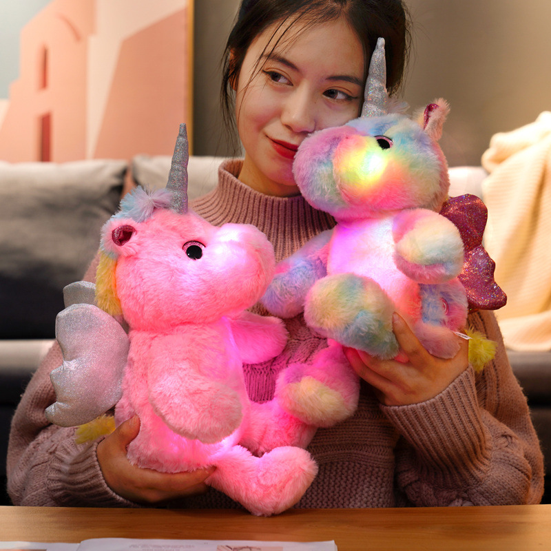 good selling led music unicorn stuffed animal led light up plush toy glow the dark night