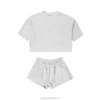 Ensemble de vêtements à col ras du cou en éponge à carreaux pour bébés et enfants personnalisé tenue surdimensionnée pour les tout-petits enfants