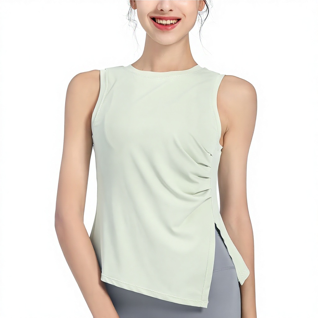 Cross-border Quick-dry Solid Collarless Polyester Spandex Dobby Fabric Women's Sports Vest Sleeveless Yoga Fitness Clothing