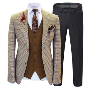 Traje de 3 Piezas para Hombre, Diseño a Cuadros Jacquard, Corte Entallado, para Bodas y Eventos Formales (Chaqueta + Pantalón + Chaleco), Último Diseño <span class=keywords><strong>2022</strong></span> - Product Image 3