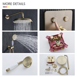 Mitigeur de douche encastré 3 voies en acier inoxydable de style américain, kit de douche encastré avec double pommeau et douchette à main pour couples - Product Image 3