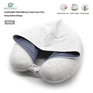 Almohada de Viaje con Soporte para <span class=keywords><strong>Cabeza</strong></span> y Cuello de Espuma Viscoelástica, Almohada para el Cuello con Capucha para Avión, para Vuelos Largos, Descanso en la Oficina - Product Image 1