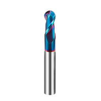 Fraise à queue sphérique en carbure monobloc HRC65, revêtement nano TiAlCrN bleu, OEM, 2 dents, pour usinage CNC