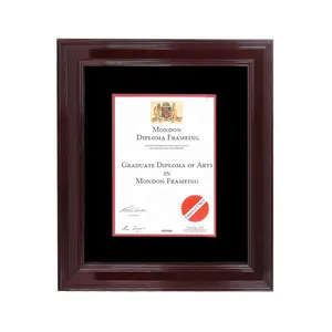 Customized High-grade Cypress Wooden Double Matted A4 University Diploma Frame Certificate Document Frames With Metal Plaque