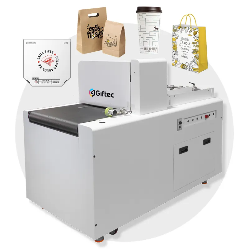 Giftec人気の自動包装プリンター工場価格A1フラットベッドシングルパスピザカートン印刷ロゴ機付き