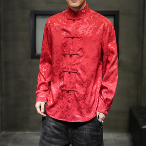 Vêtements traditionnels <span class=keywords><strong>chinois</strong></span> pour hommes Hanfu Top Long Sleeve Tang Suit Kung Fu Shirt Cardigan Coat - Product Image 3