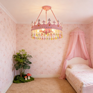 Lampadario a Corona Rosa con Cristalli per Camera da Principessa, Luce Pendente Dimmerabile 3CCT, <span class=keywords><strong>Lampada</strong></span> da Soffitto Protettiva per Occhi per Camera da Letto delle Ragazze - Product Image 3