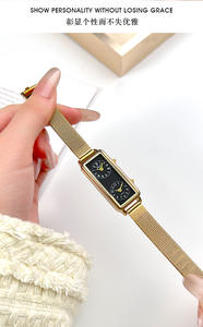 นาฬิกาข้อมือผู้หญิงดีไซน์สร้างสรรค์ สองเขตเวลา สไตล์เรโทร ทรงสี่เหลี่ยม ควอตซ์ ของขวัญคริสต์มาส - Product Image 4