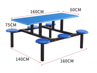 Ensemble de table et chaises intégrées en acier inoxydable pour cantine scolaire, 6 places, sièges fixes, table et chaises pour cantine scolaire