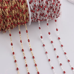 Elegante Catena Paperclip in Oro 14K Placcato da 1,5mm con Perline di Rubino e Smalto per Creazione di Bracciali e Collane Fai-da-Te - Product Image 1