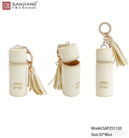 Pochette de rangement cylindrique de luxe avec pompon et porte-clés, mini pochette portable en cuir PU pour usage quotidien