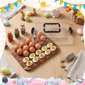 Wooden Egg <b>Tray</b> With Lid 24 Slots For Deviled Eggs Party Snack Dessert Serving Platter Breakfast Board - Product Image 3