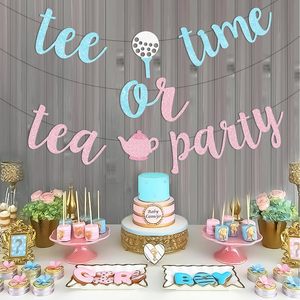 Decorazioni per Rivelazione del Sesso del Bambino a Tema Golf, Striscione 'Tee <span class=keywords><strong>Time</strong></span>' o 'Tea <span class=keywords><strong>Party</strong></span>' in Rosa e Blu per Feste Baby Shower a Tema Golf - Product Image 5