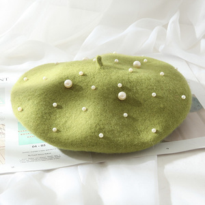 Vente de gros Béret femme hiver en laine avec perles à la mode personnalisée - Product Image 3