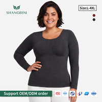 SHANGBINI Haut sans couture à manches longues avec soutien-gorge intégré, grande taille, couche de base thermique lissante 2-en-1, L-4XL